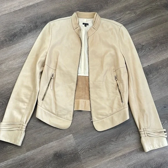 Joseph Lambskin Leather Moto Biker Jacket Light Tan Neutral Buttery Soft 40 S